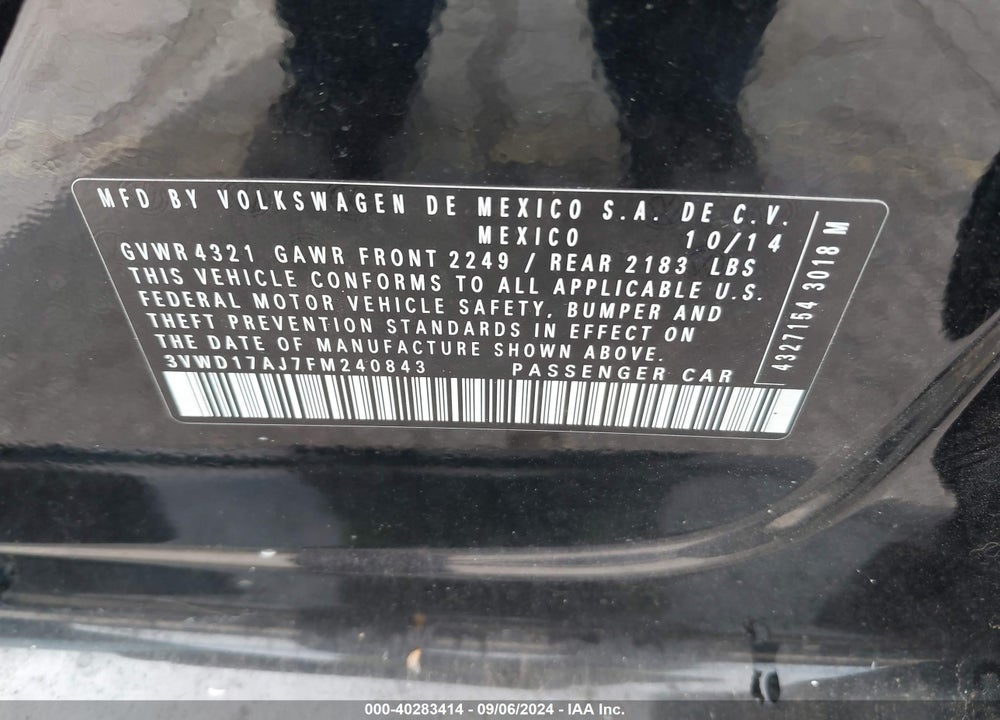 2015 VOLKSWAGEN JETTA 1.8T SE VIN: 3VWD17AJ7FM240843