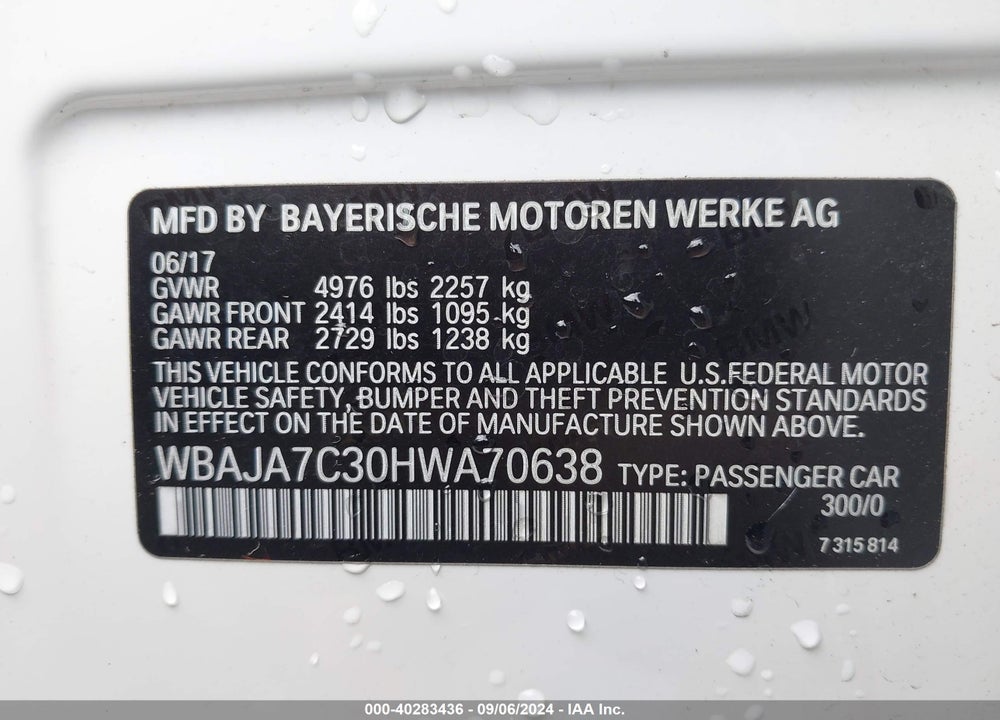 2017 BMW 530I XDRIVE VIN: WBAJA7C30HWA70638