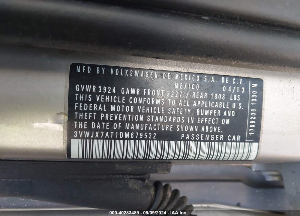 2013 VOLKSWAGEN BEETLE 2.5L VIN: 3VWJX7AT1DM679522