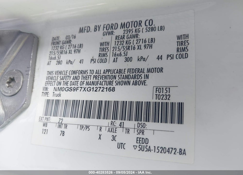 2016 FORD TRANSIT CONNECT XLT VIN: NM0GS9F7XG1272168