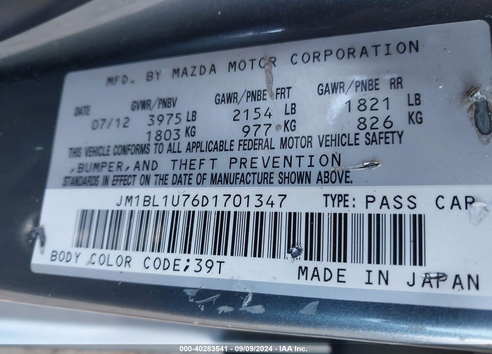 2013 MAZDA 3 I SPORT VIN: JM1BL1U76D1701347