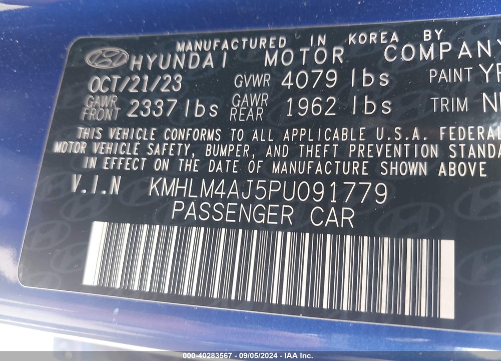 2023 HYUNDAI ELANTRA HYBRID BLUE VIN: KMHLM4AJ5PU091779