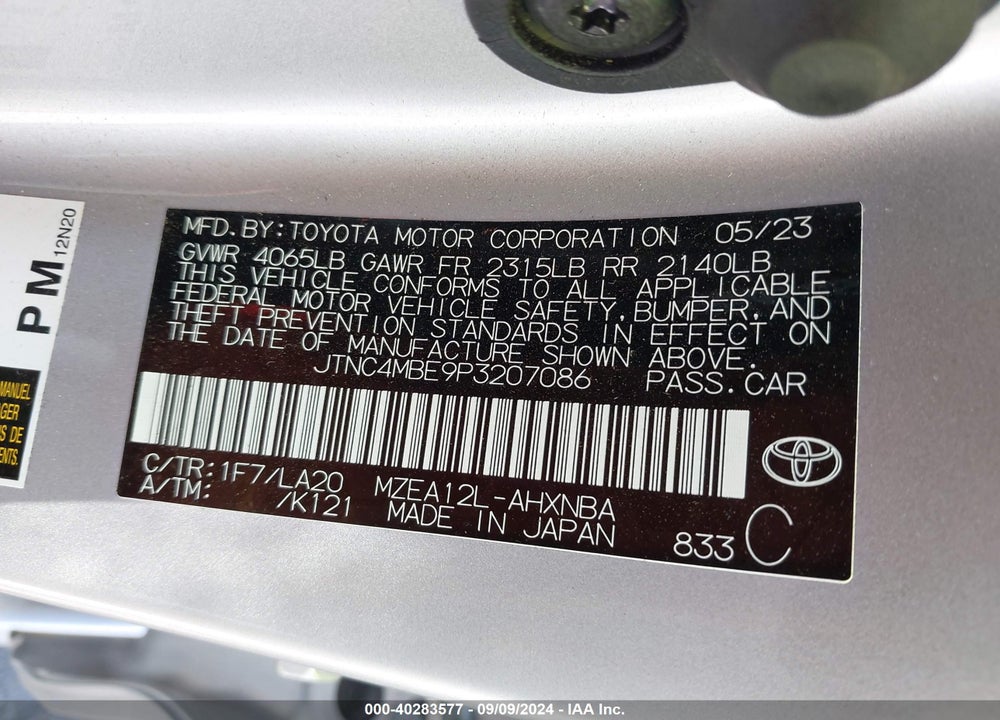 2023 TOYOTA COROLLA XSE VIN: JTNC4MBE9P3207086
