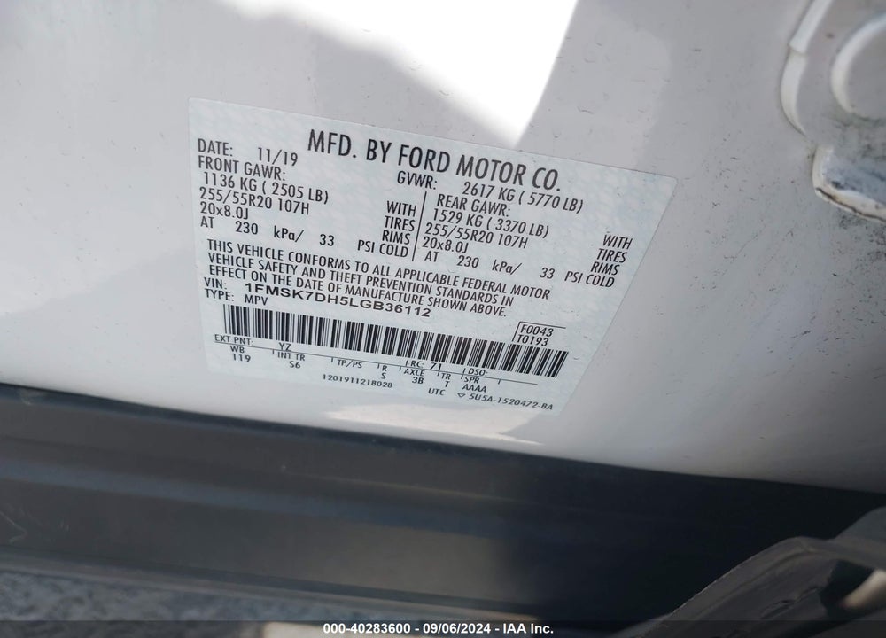 2020 FORD EXPLORER XLT VIN: 1FMSK7DH5LGB36112