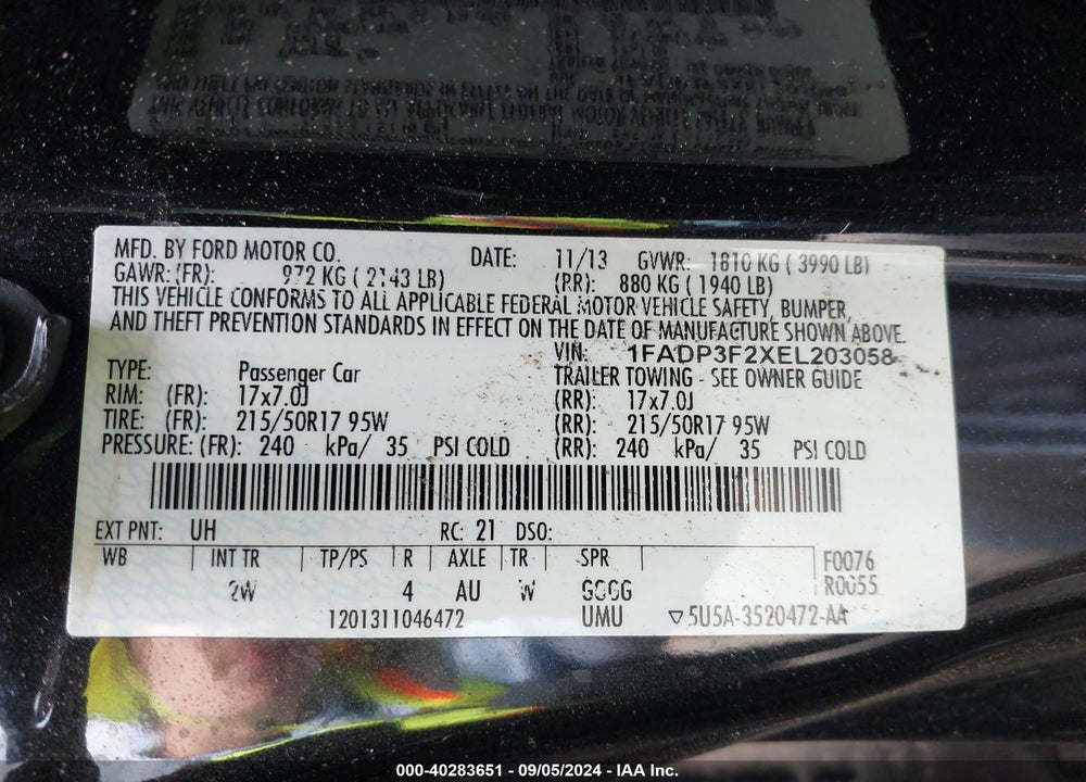 2014 FORD FOCUS SE VIN: 1FADP3F2XEL203058