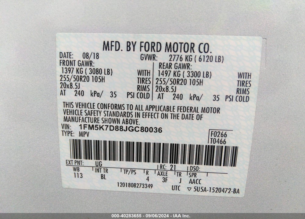 2018 FORD EXPLORER XLT VIN: 1FM5K7D88JGC80036
