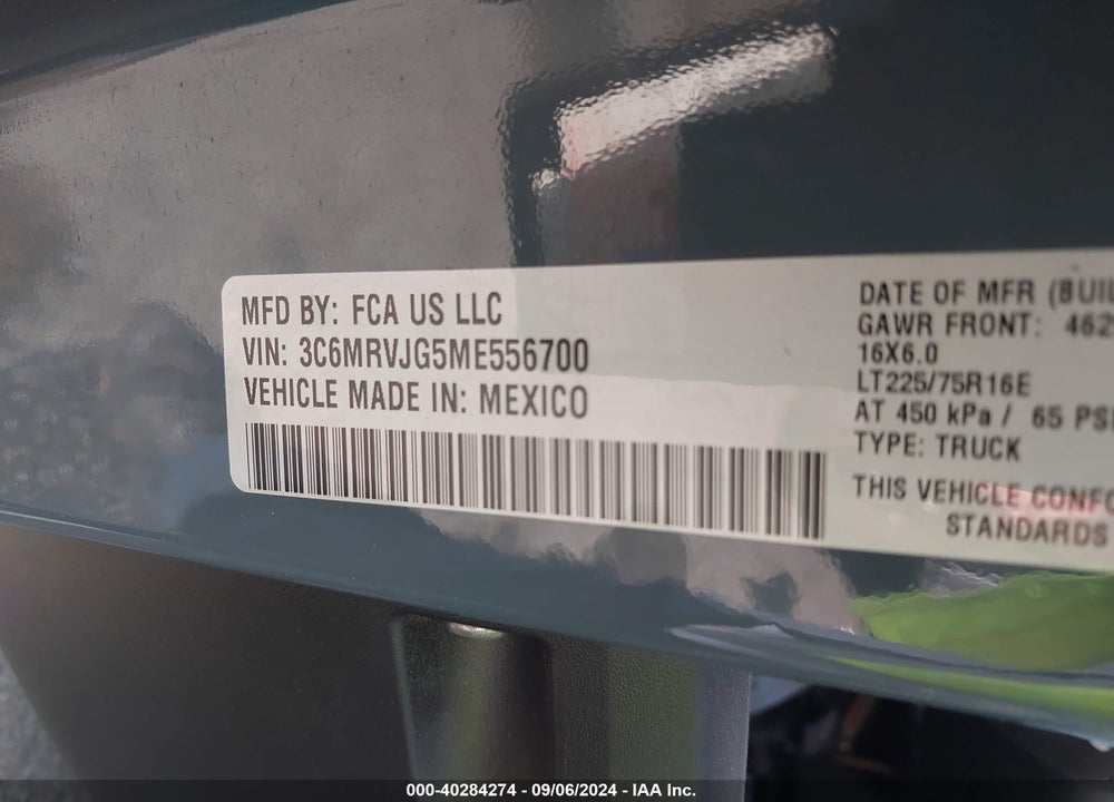 2021 RAM PROMASTER 3500 CARGO VAN HIGH ROOF 159 WB EXT VIN: 3C6MRVJG5ME556700