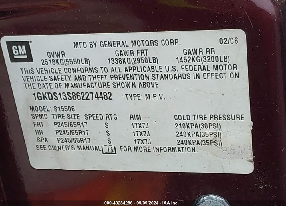 2006 GMC ENVOY SLE VIN: 1GKDS13S862274482
