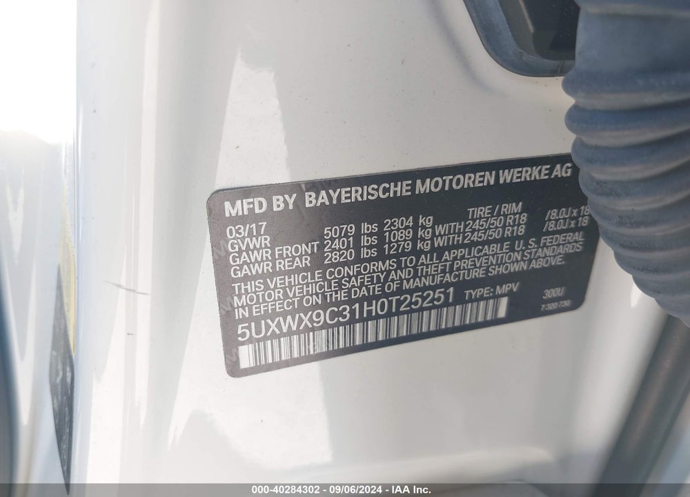 2017 BMW X3 XDRIVE28I VIN: 5UXWX9C31H0T25251