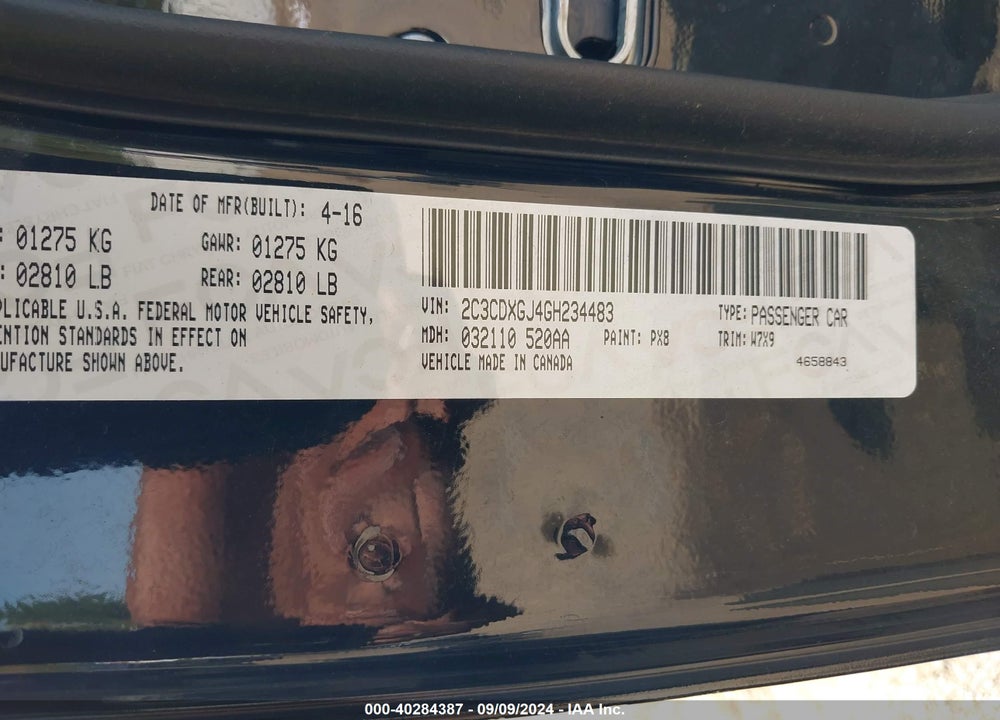 2016 DODGE CHARGER R/T SCAT PACK VIN: 2C3CDXGJ4GH234483