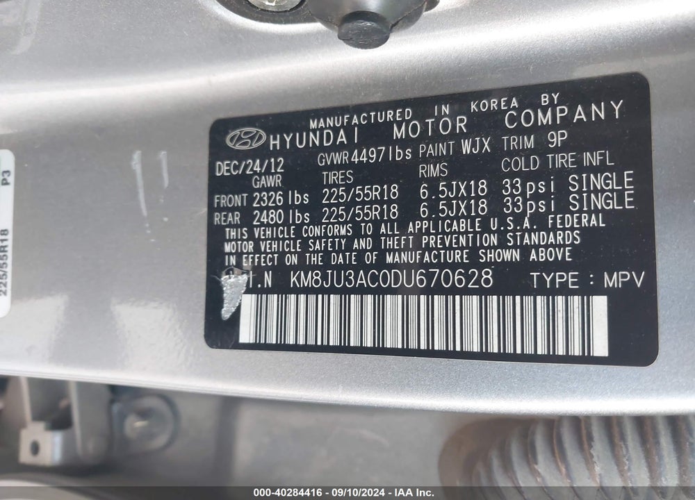2013 HYUNDAI TUCSON LIMITED VIN: KM8JU3AC0DU670628
