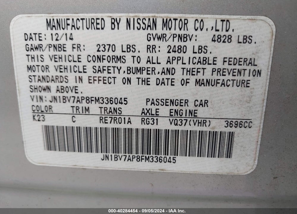 2015 INFINITI Q50 PREMIUM/SPORT VIN: JN1BV7AP8FM336045