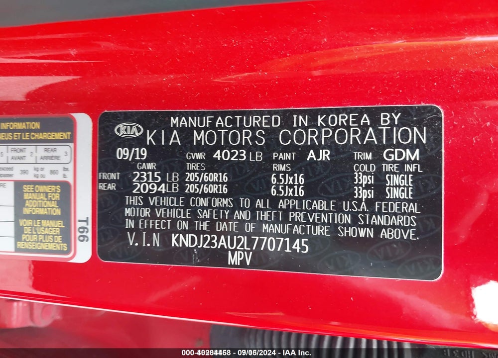 2020 KIA SOUL LX VIN: KNDJ23AU2L7707145