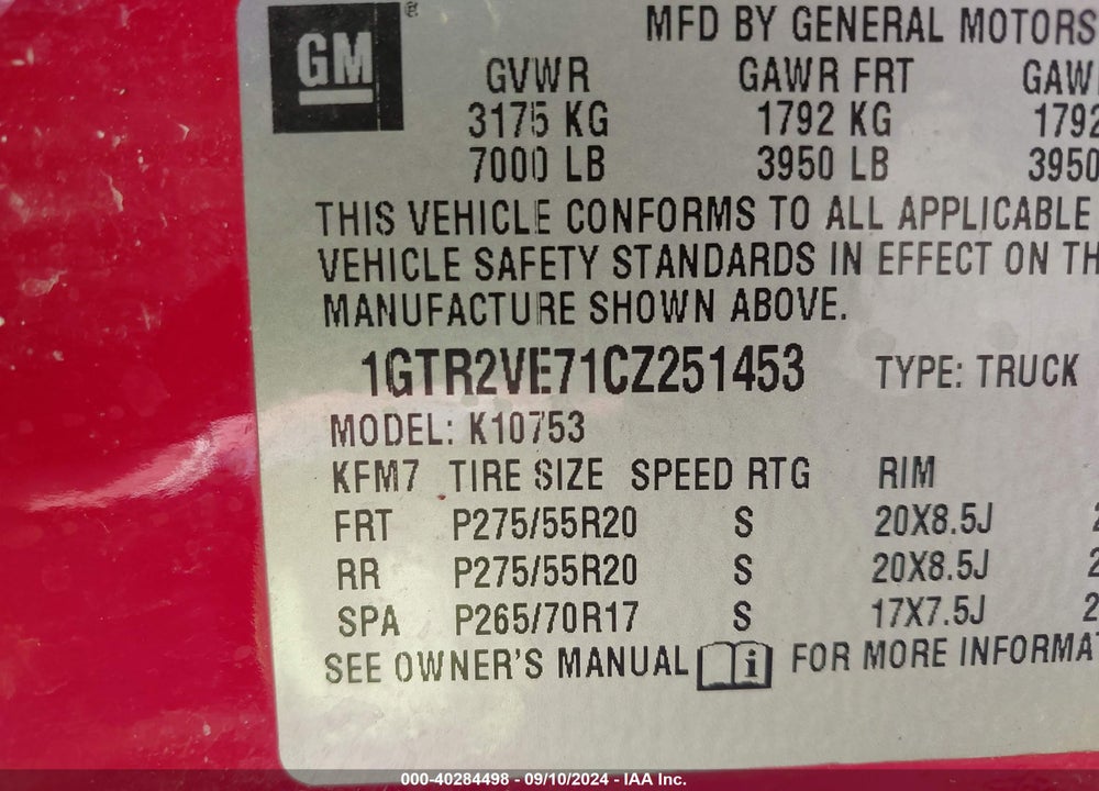 2012 GMC SIERRA 1500 SLE VIN: 1GTR2VE71CZ251453