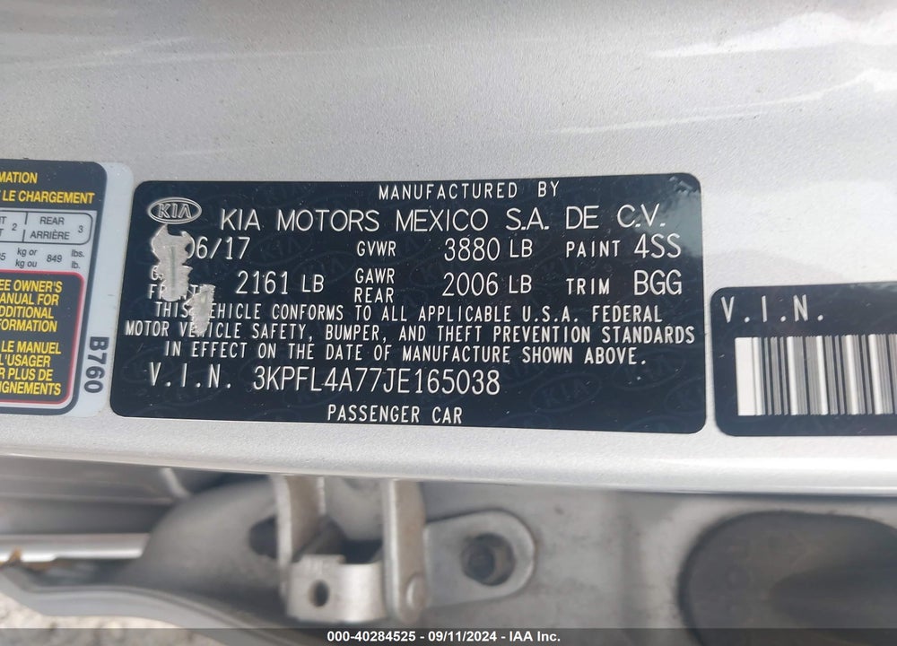 2018 KIA FORTE LX VIN: 3KPFL4A77JE165038