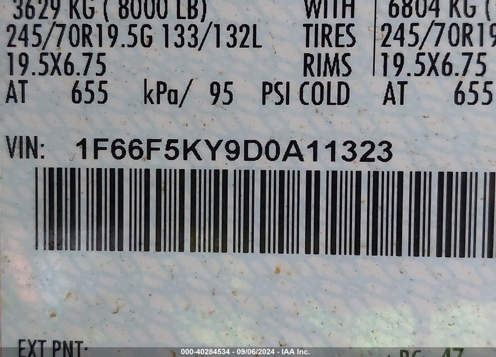 2013 FORD F-59 COMMERCIAL STRIPPED VIN: 1F66F5KY9D0A11323