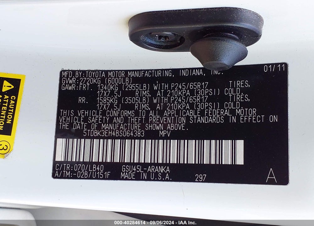 2011 TOYOTA HIGHLANDER SE V6 VIN: 5TDBK3EH4BS064383