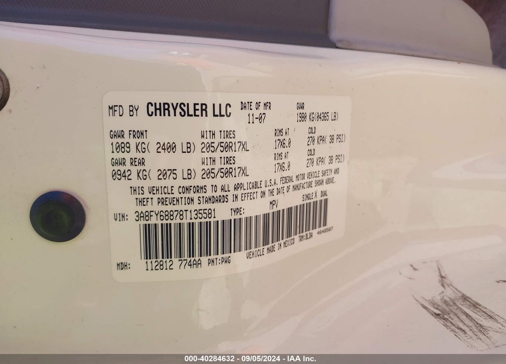 2008 CHRYSLER PT CRUISER LIMITED VIN: 3A8FY68878T135581