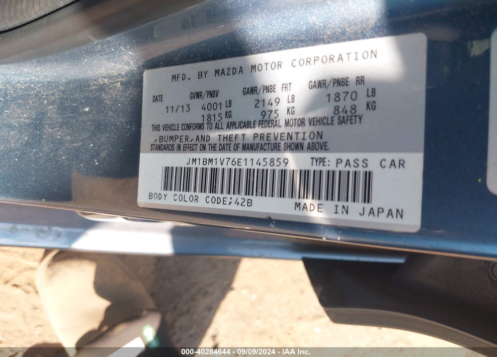 2014 MAZDA 3 I TOURING VIN: JM1BM1V76E1145859