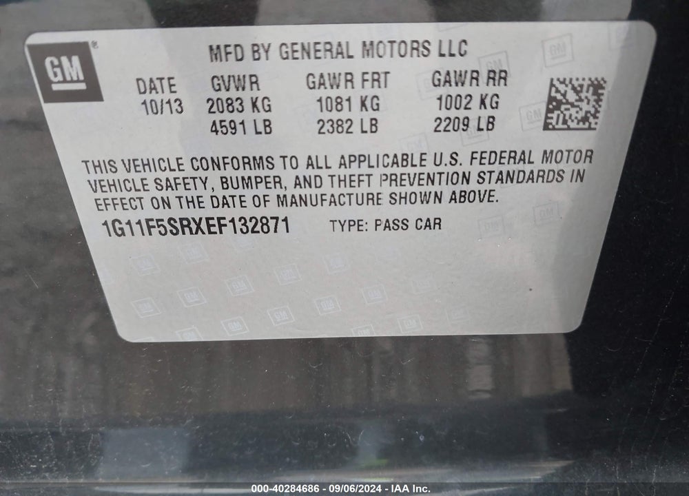 2014 CHEVROLET MALIBU ECO VIN: 1G11F5SRXEF132871