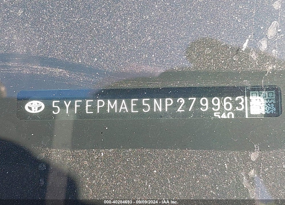 2022 TOYOTA COROLLA LE VIN: 5YFEPMAE5NP279963