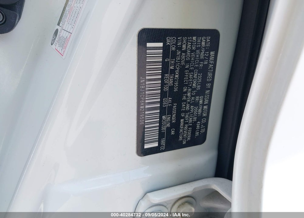 2019 NISSAN ROGUE SPORT S VIN: JN1BJ1CP6KW219536