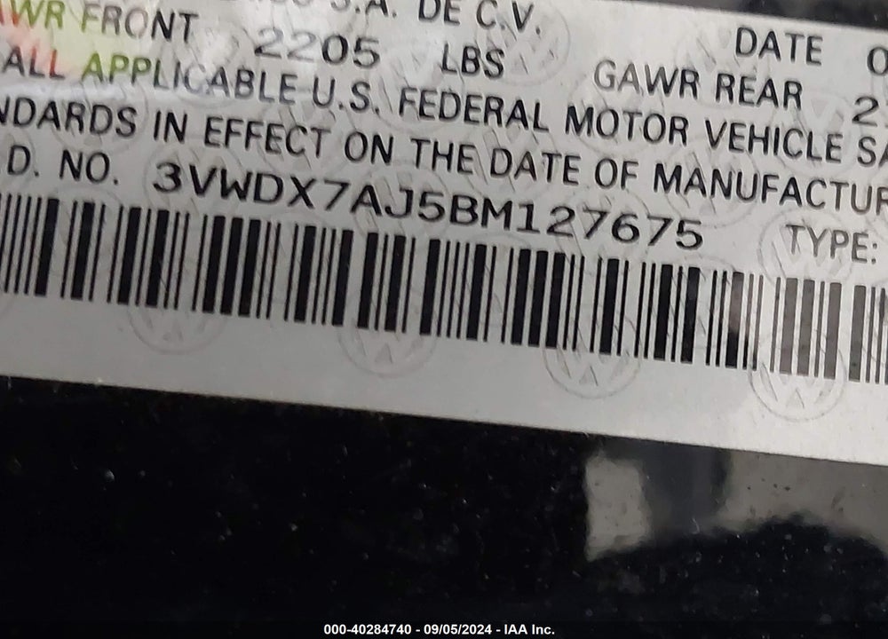 2011 VOLKSWAGEN JETTA 2.5L SE VIN: 3VWDX7AJ5BM127675