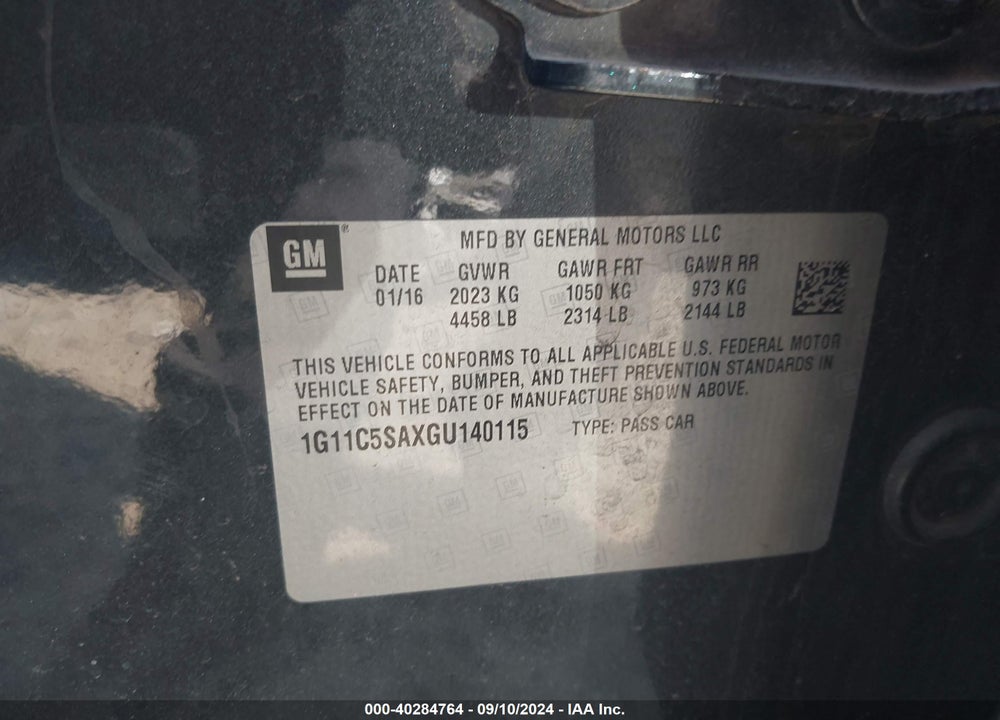 2016 CHEVROLET MALIBU LIMITED LT VIN: 1G11C5SAXGU140115
