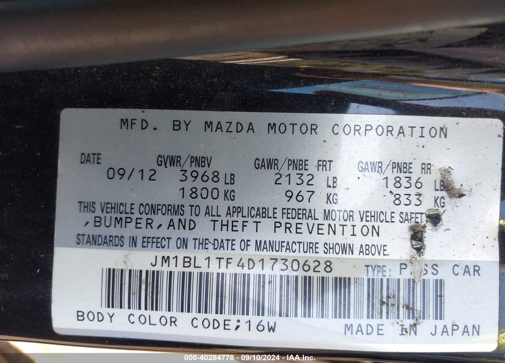 2013 MAZDA 3 I SV VIN: JM1BL1TF4D1730628