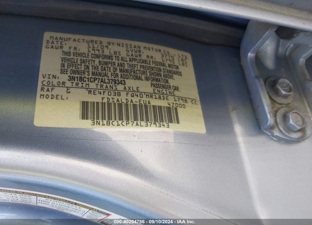 2010 NISSAN VERSA 1.8S VIN: 3N1BC1CP7AL379343