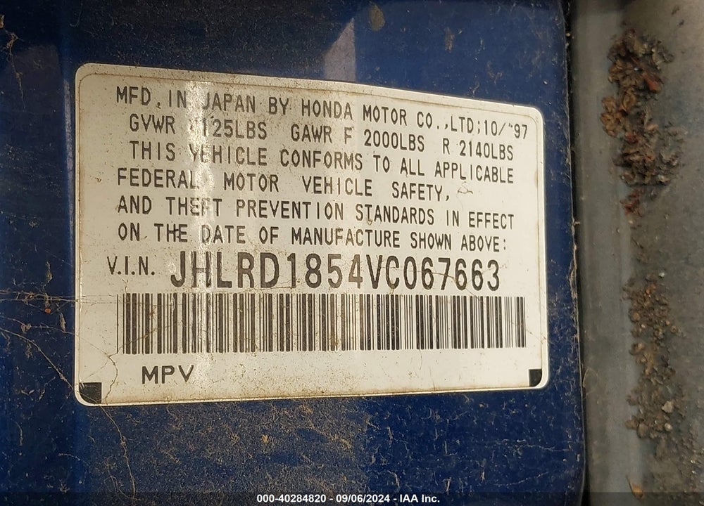 1997 HONDA CR-V VIN: JHLRD1854VC067663