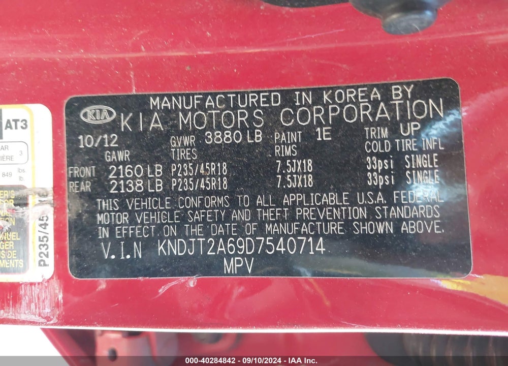 2013 KIA SOUL VIN: KNDJT2A69D7540714