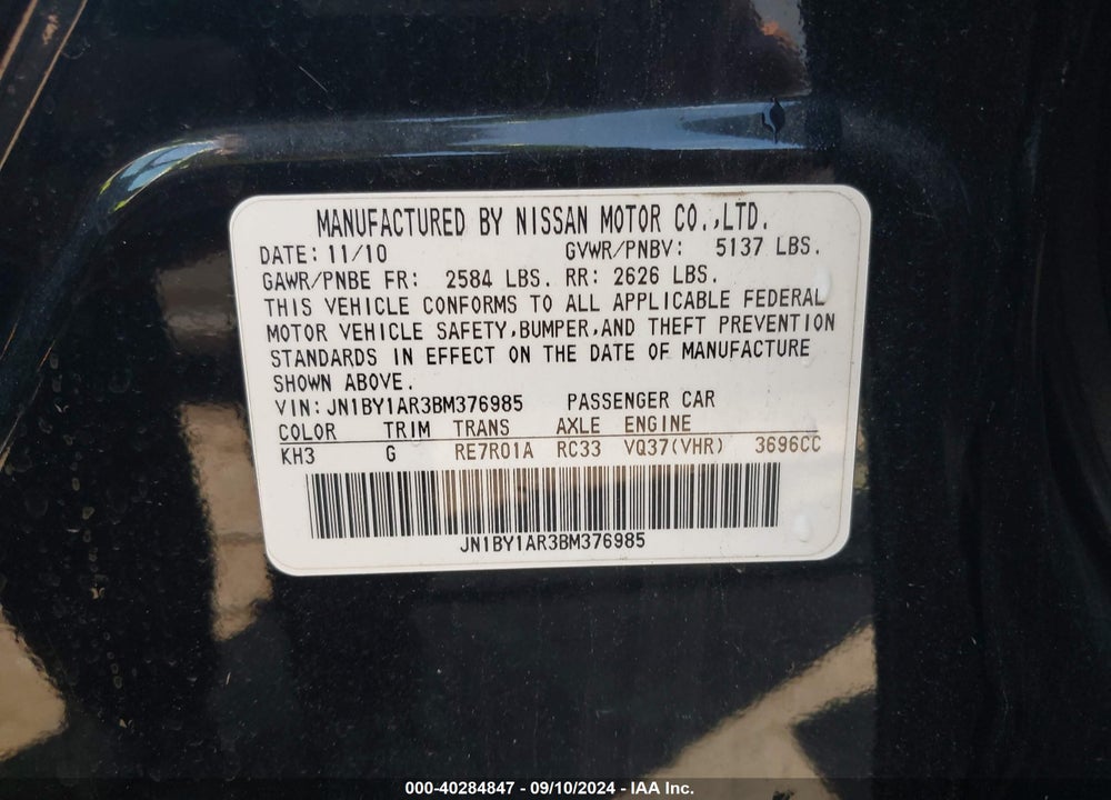 2011 INFINITI M37X VIN: JN1BY1AR3BM376985