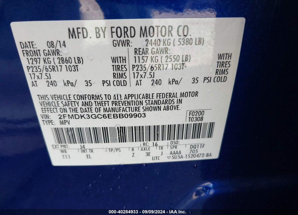 2014 FORD EDGE SE VIN: 2FMDK3GC6EBB09903