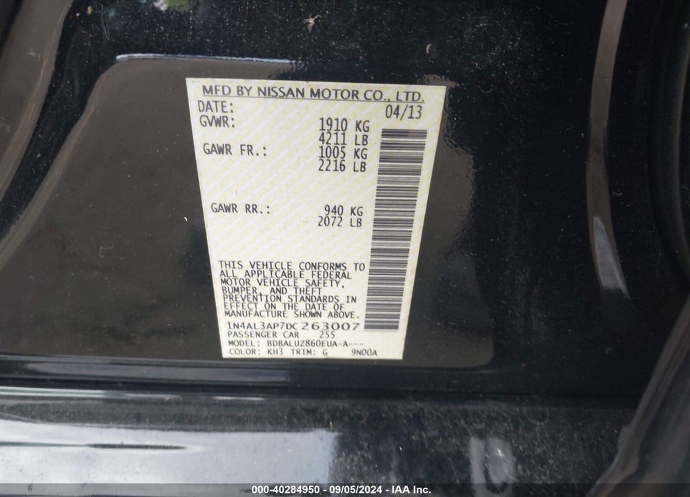 2013 NISSAN ALTIMA 2.5 SV VIN: 1N4AL3AP7DC263007