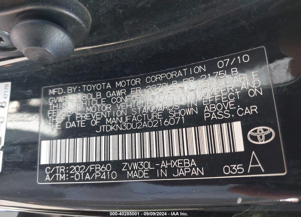 2010 TOYOTA PRIUS III VIN: JTDKN3DU2A0216071