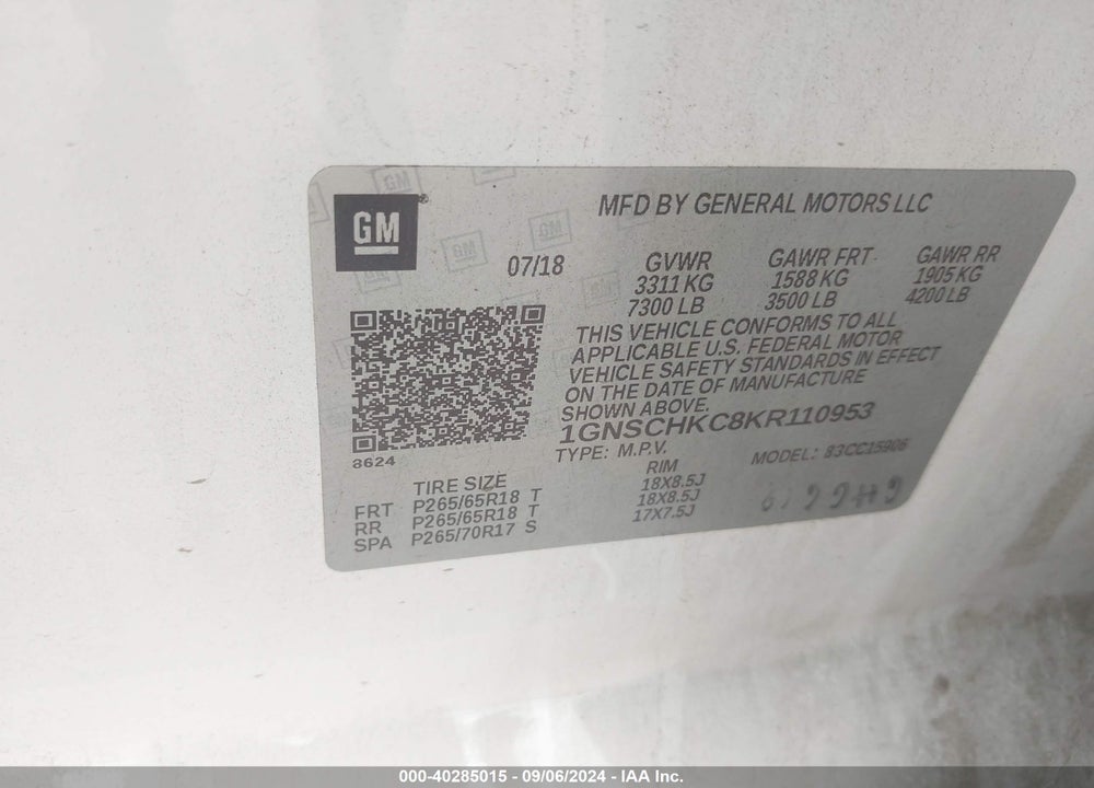 2019 CHEVROLET SUBURBAN LT VIN: 1GNSCHKC8KR110953