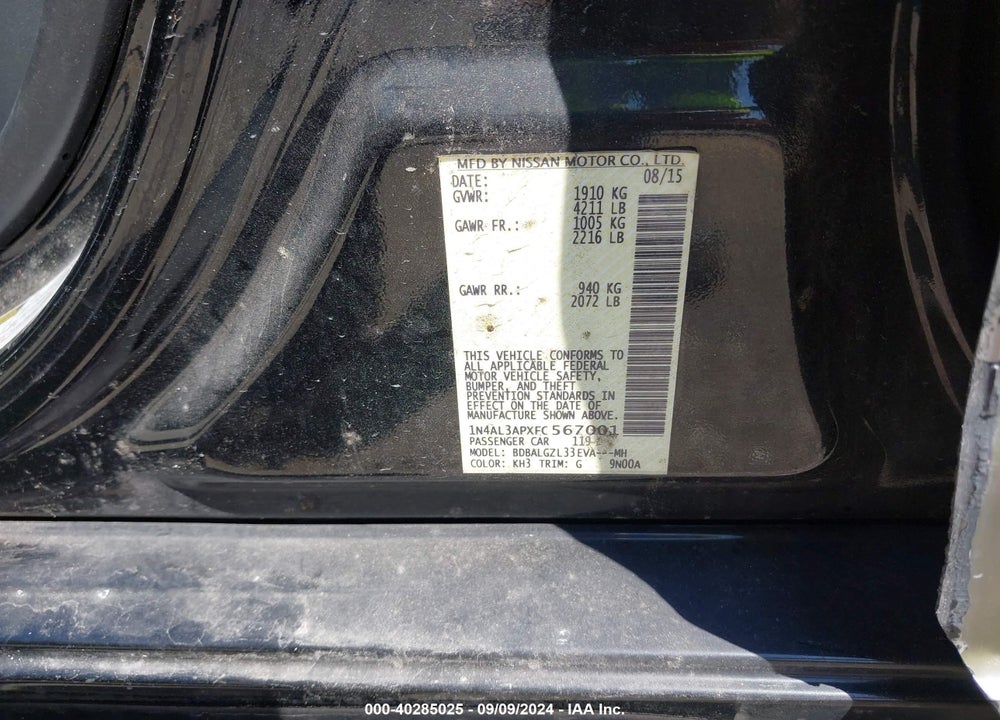 2015 NISSAN ALTIMA 2.5 S VIN: 1N4AL3APXFC567001