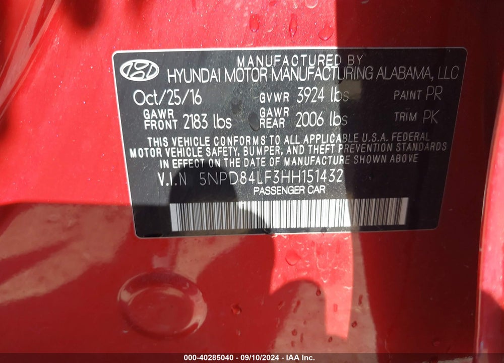 2017 HYUNDAI ELANTRA SE VIN: 5NPD84LF3HH151432