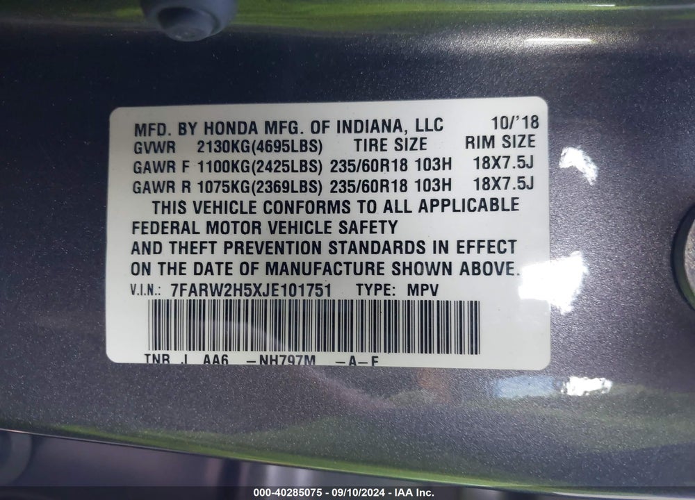 2018 HONDA CR-V EX VIN: 7FARW2H5XJE101751