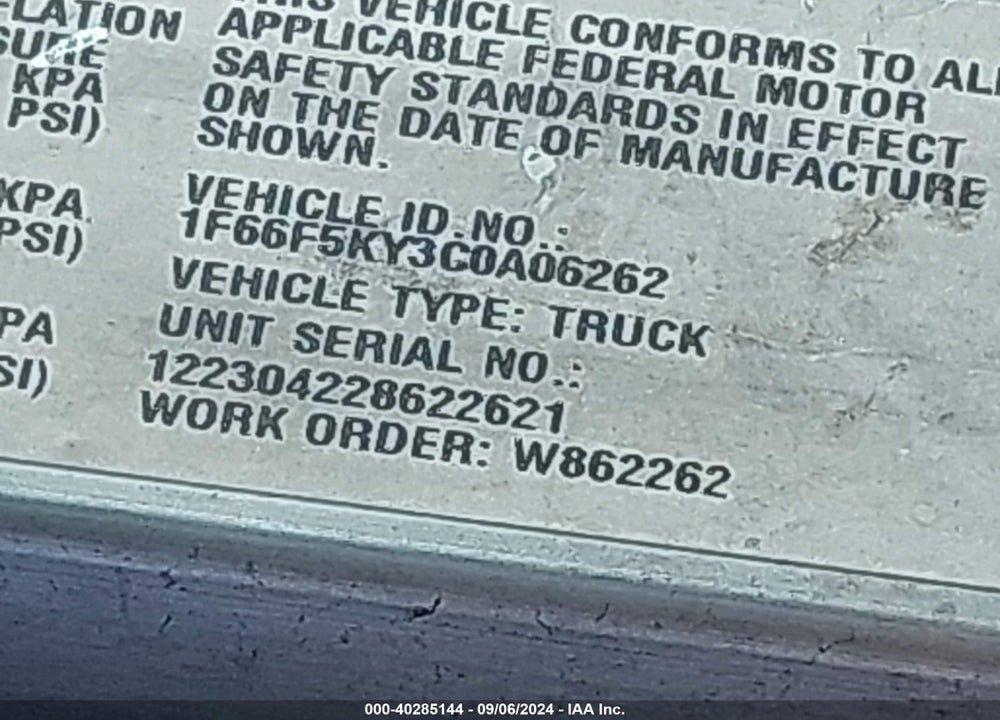 2012 FORD F-59 COMMERCIAL STRIPPED VIN: 1F66F5KY3C0A06262