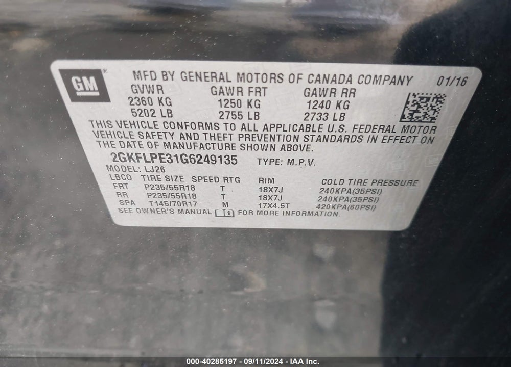 2016 GMC TERRAIN SLT VIN: 2GKFLPE31G6249135
