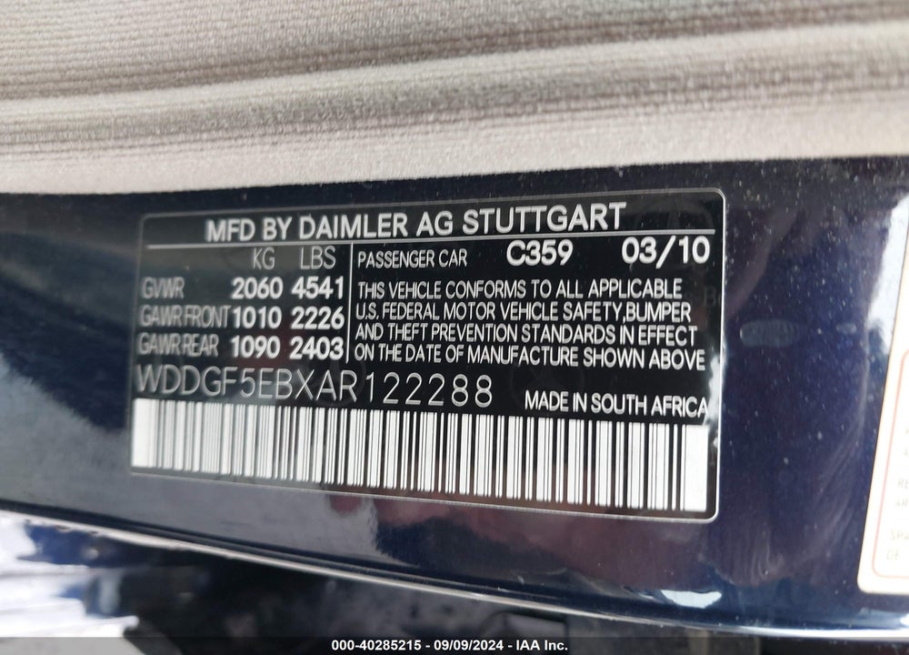 2010 MERCEDES-BENZ C 300 LUXURY/SPORT VIN: WDDGF5EBXAR122288