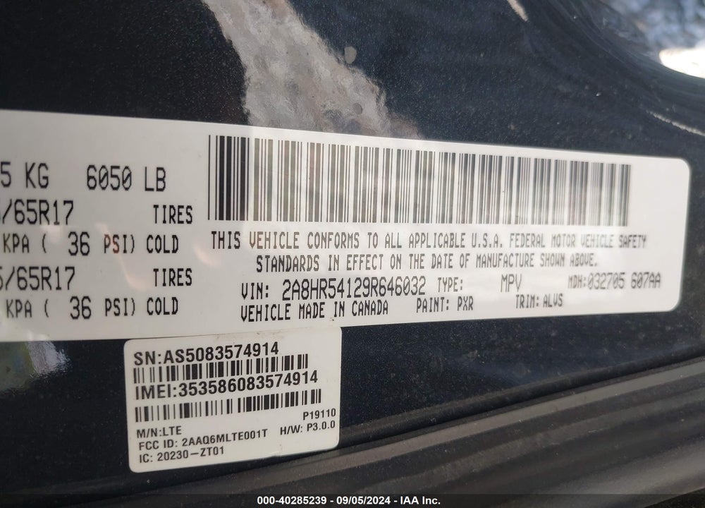 2009 CHRYSLER TOWN & COUNTRY TOURING VIN: 2A8HR54129R646032