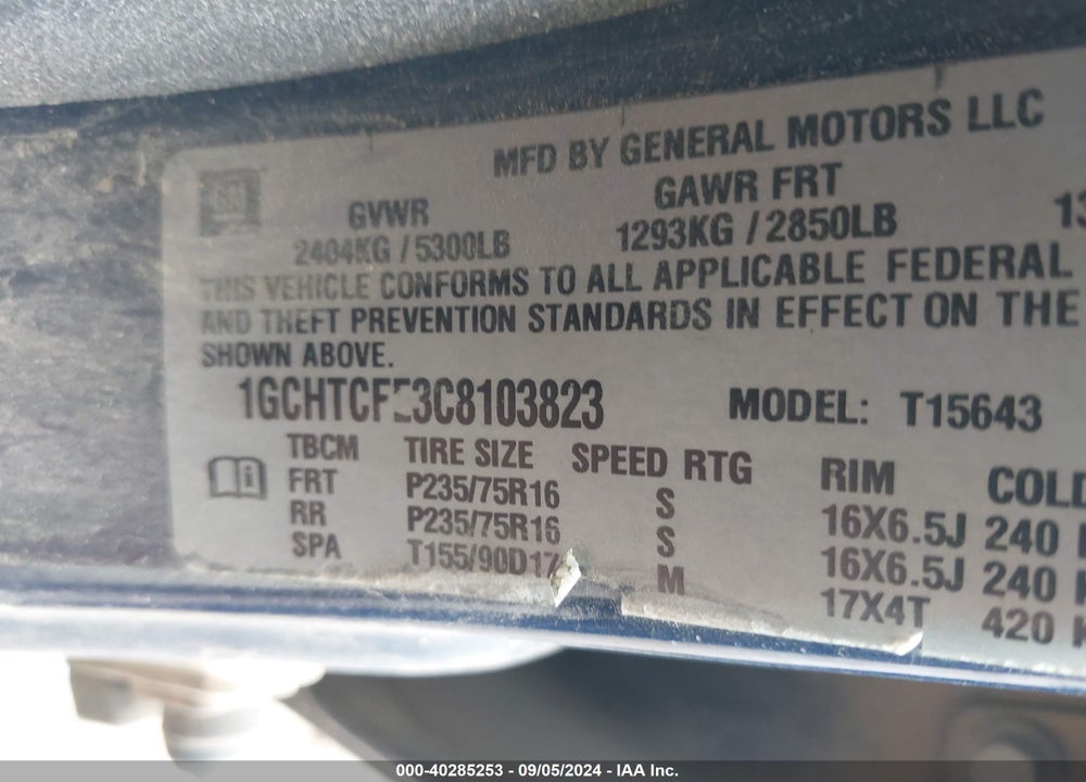 2012 CHEVROLET COLORADO 1LT VIN: 1GCHTCFE3C8103823
