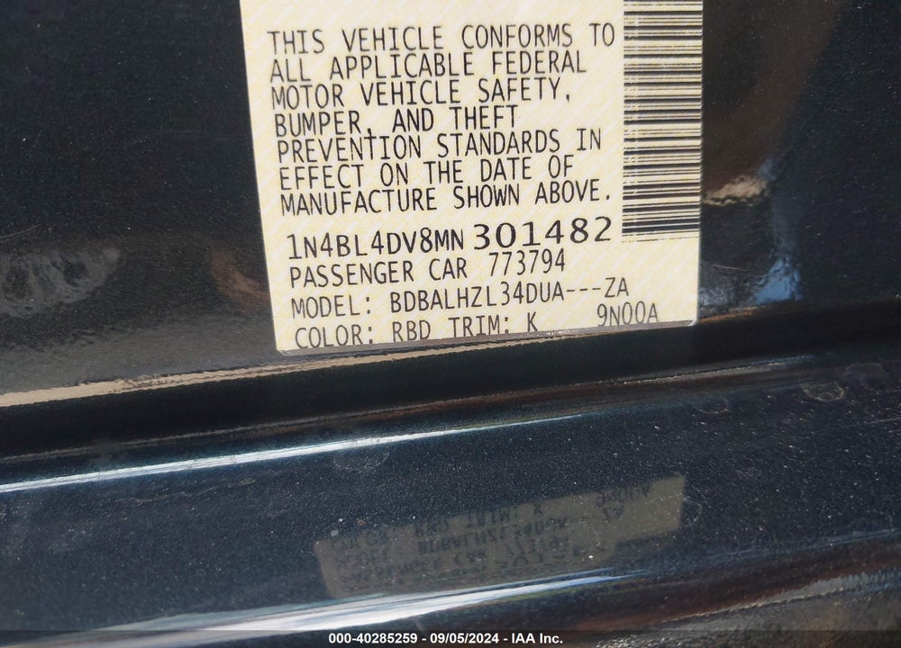 2021 NISSAN ALTIMA SV FWD VIN: 1N4BL4DV8MN301482