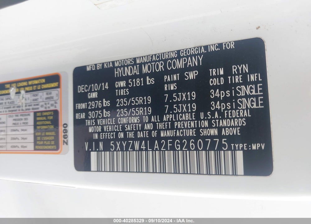 2015 HYUNDAI SANTA FE SPORT 2.0L TURBO VIN: 5XYZW4LA2FG260775