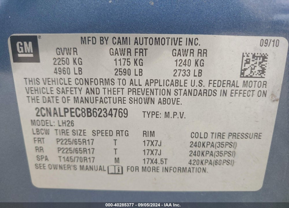 2011 CHEVROLET EQUINOX 2LT VIN: 2CNALPEC8B6234769