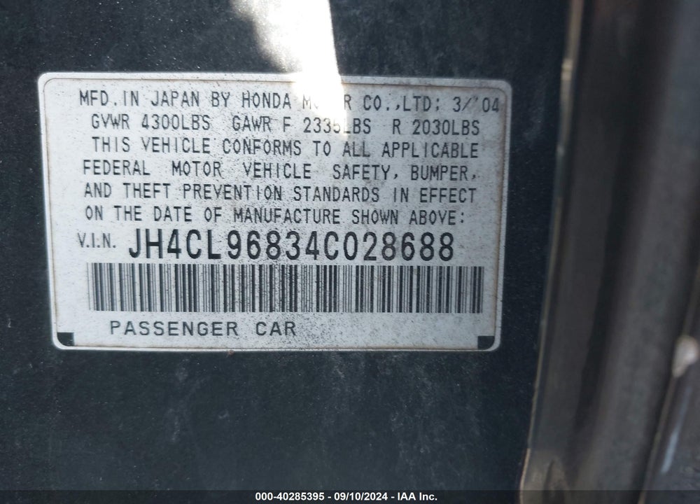 2004 ACURA TSX VIN: JH4CL96834C028688