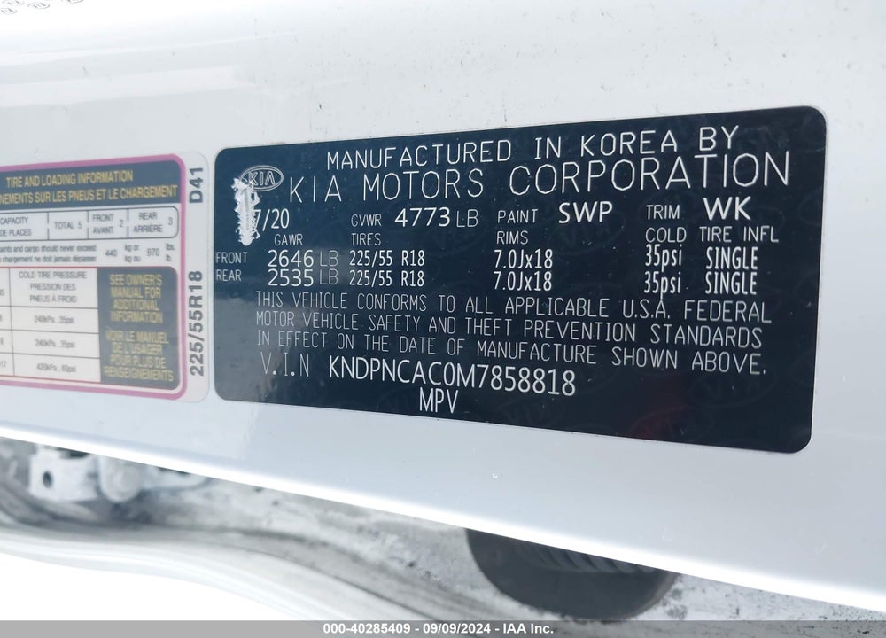 2021 KIA SPORTAGE EX VIN: KNDPNCAC0M7858818